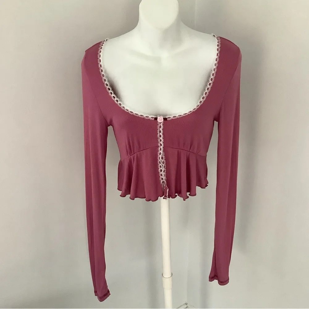 Urban Outfitters Out From Under Mauve Coquette Crop Top with Lace Trim Sz. S